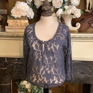 American Eagle Outfitters gray lace sheer top